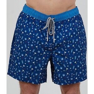Rainforest Swim‎ Trunks Navy Cocktail Print 4-Way Stretch Quick Dry Size S NWT